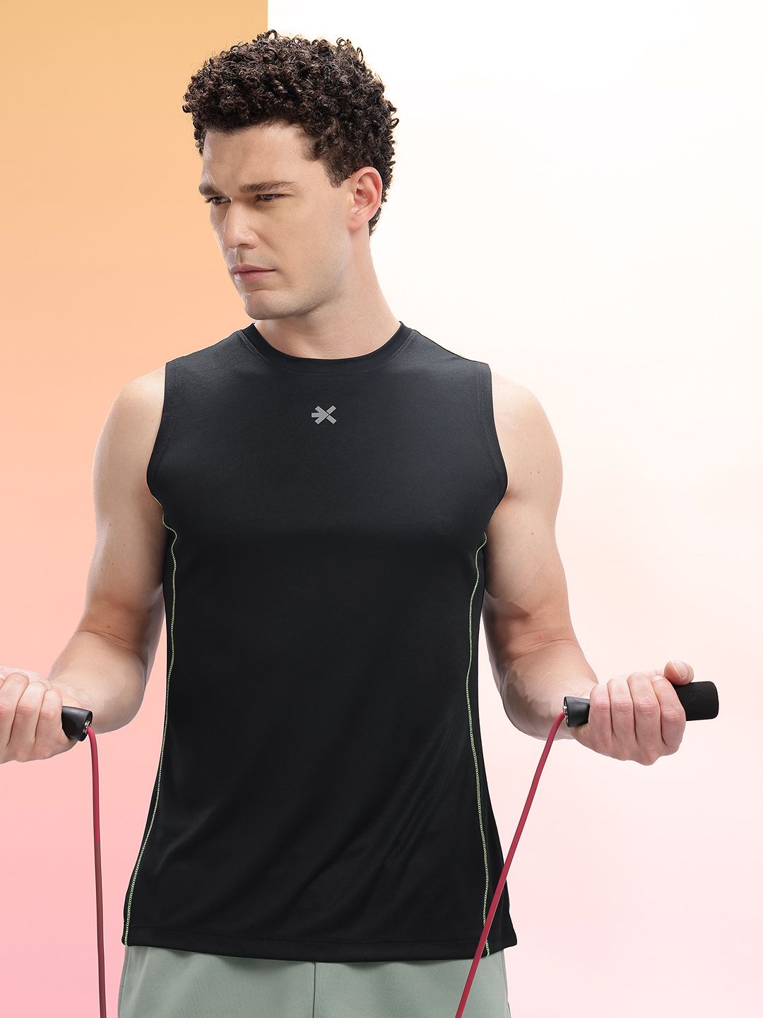 HRX by Hrithik Roshan Contrast Stitch Sleeveless Rapid-Dry Training T-shirt