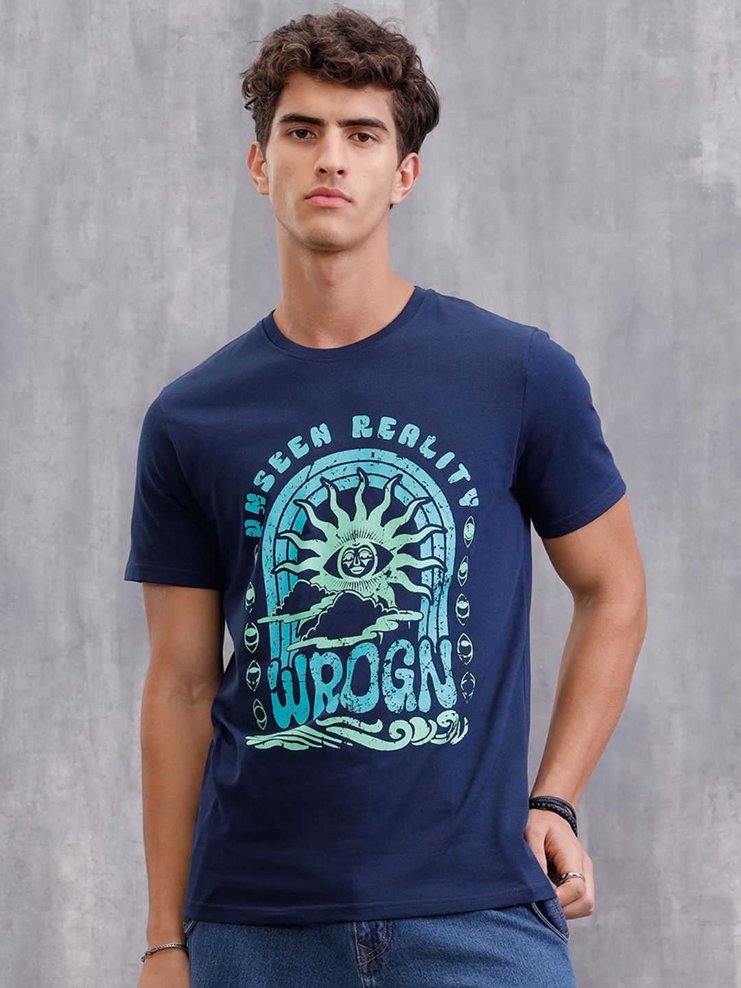 WROGN Men Graphic Printed Round Neck Cotton T-shirt