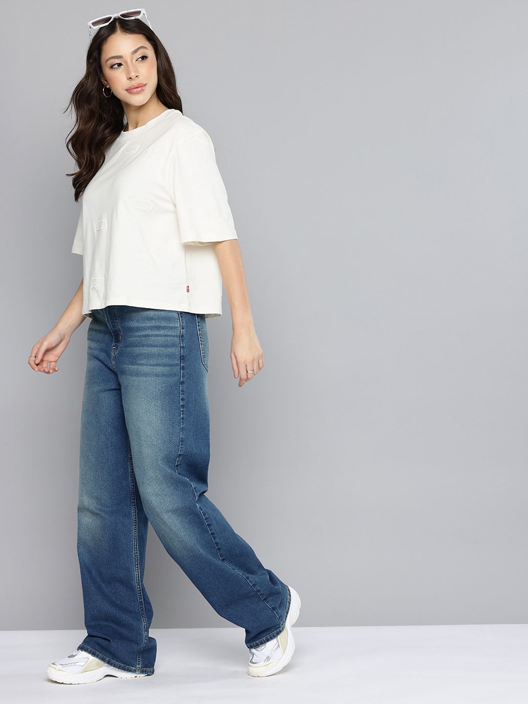 Tinted Med Indigo Loose Fit High Rise Jeans
