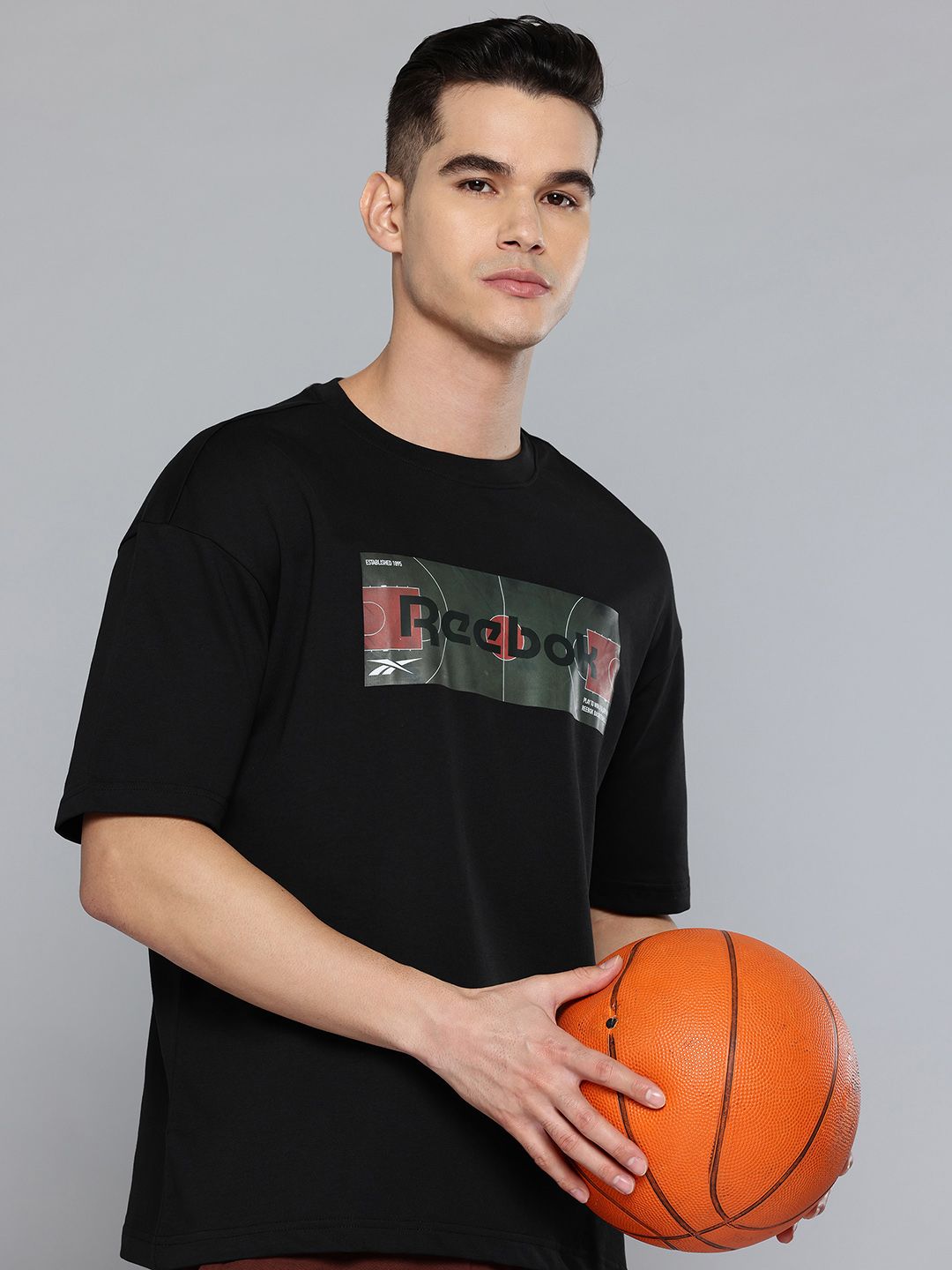 Reebok Lifestyle Loose Printed Drop-Shoulder Sleeves Pure Cotton T-shirt