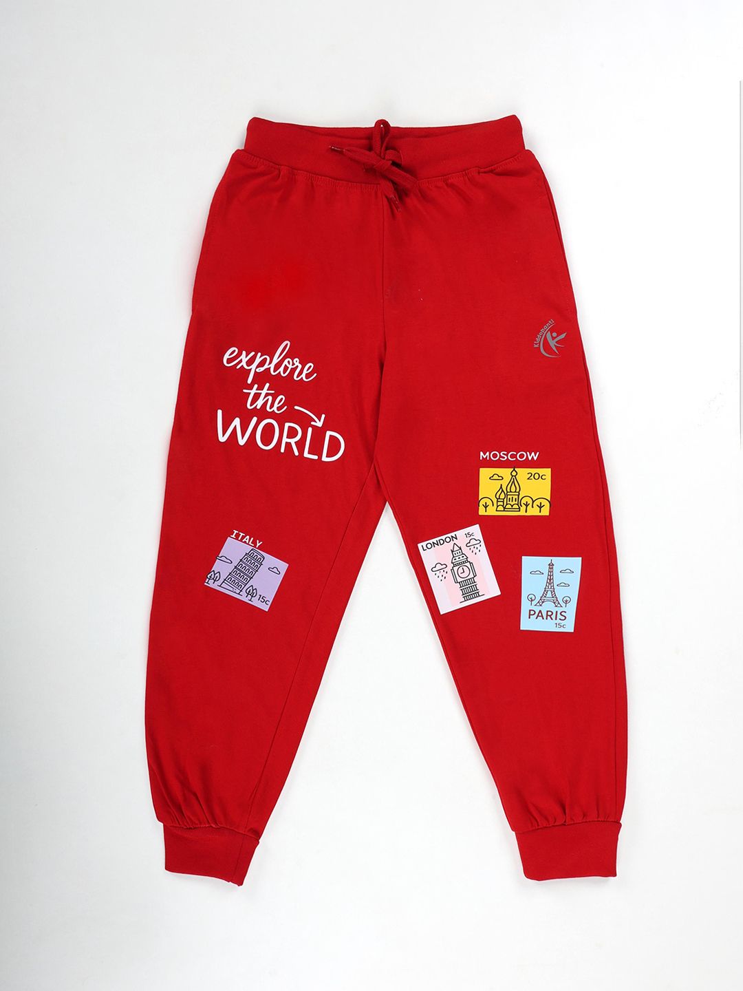 KiddoPanti Kids Printed Pure Cotton Jogger With  Badge