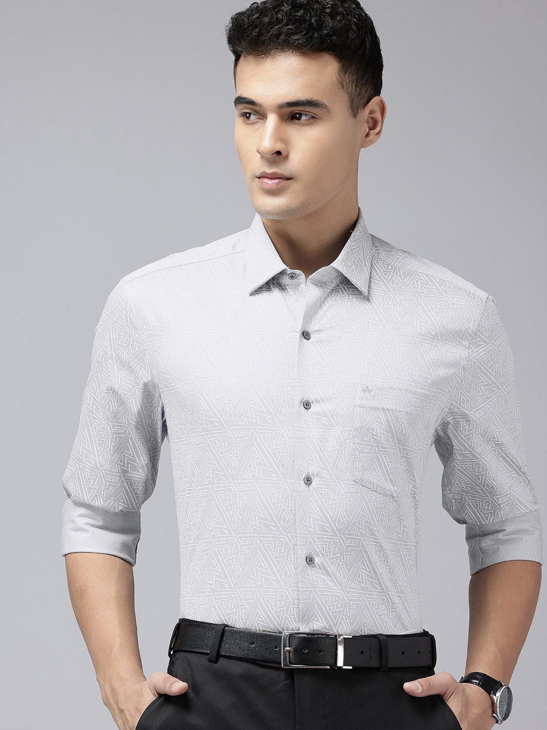 Arrow Manhattan Slim Fit Geometric Printed Pure Cotton Formal Shirt