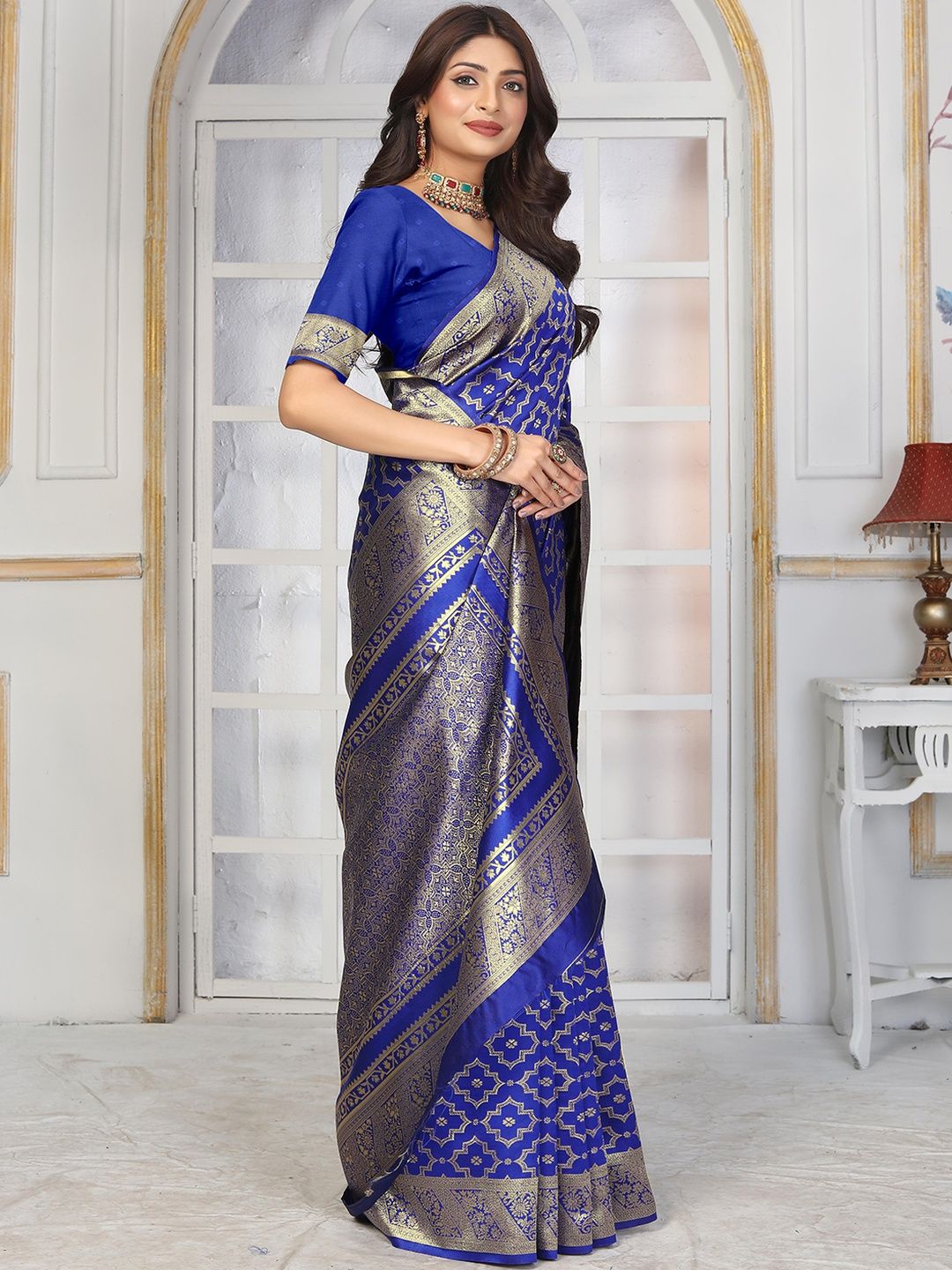 KALINI Blue Art Silk Woven Design Banarasi Sarees