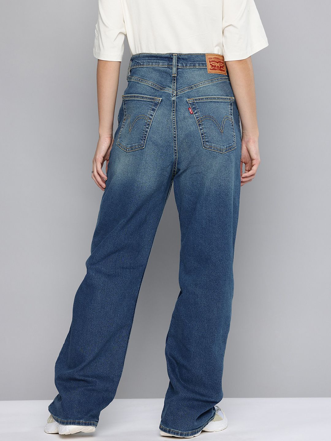 Tinted Med Indigo Loose Fit High Rise Jeans