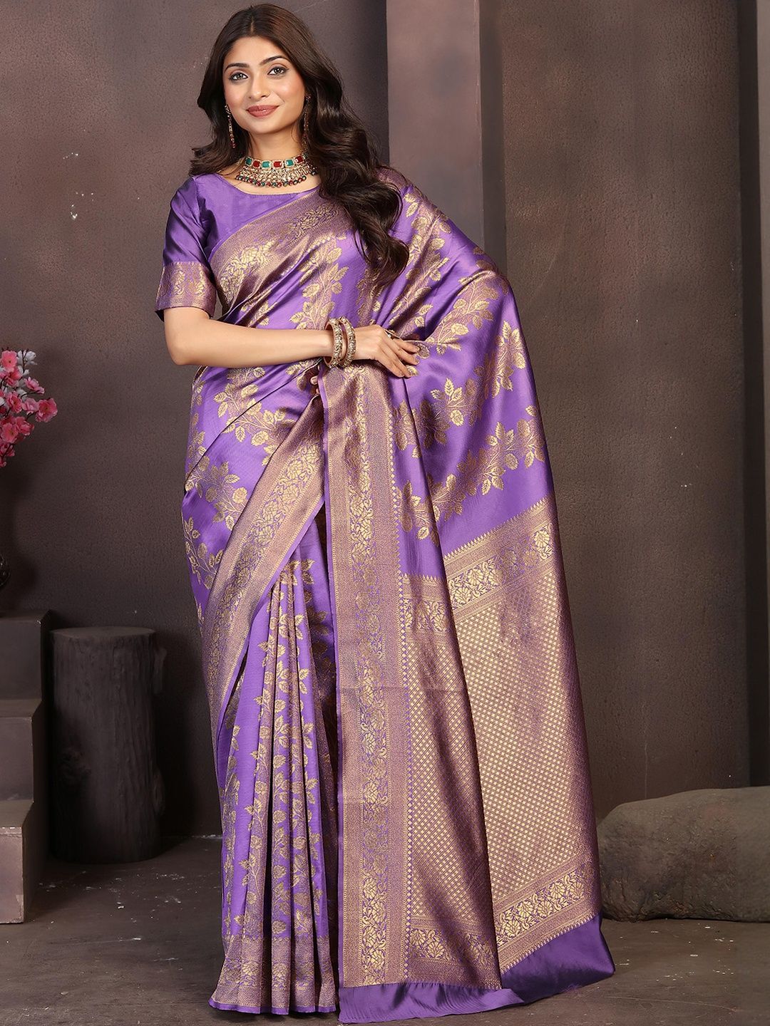 KALINI Purple Art Silk Woven Design Banarasi Sarees