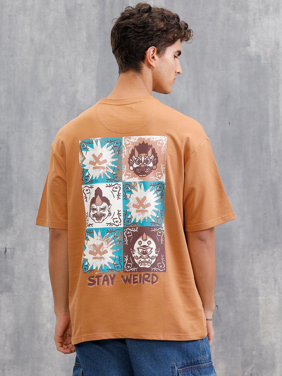 WROGN Men Graphic Printed Round Neck Cotton Oversized T-shirt
