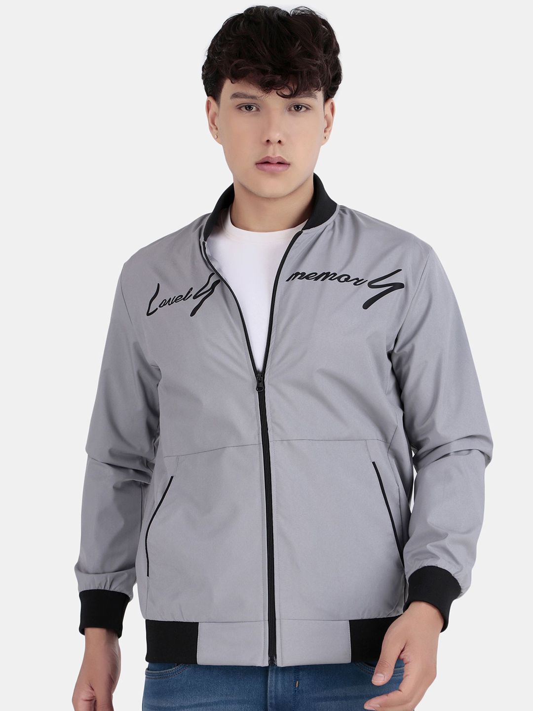 Mast & Harbour Men Collarless Graphic Printed Bomber Jacket