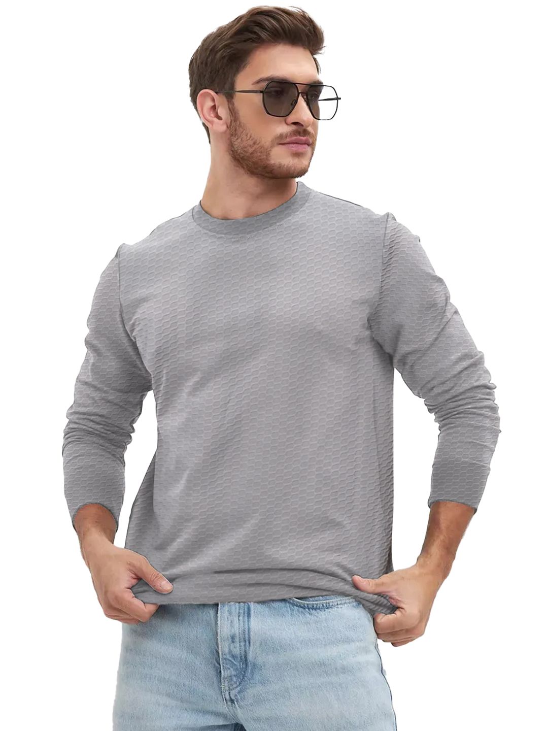 Leotude Men Self Design Round Neck T-shirt