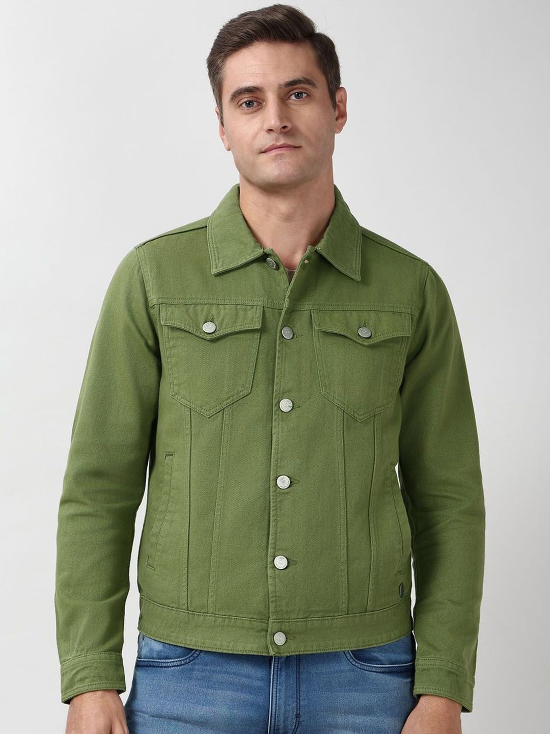 Peter England Casuals Men Spread Collar Solid Pure Cotton Denim Jacket