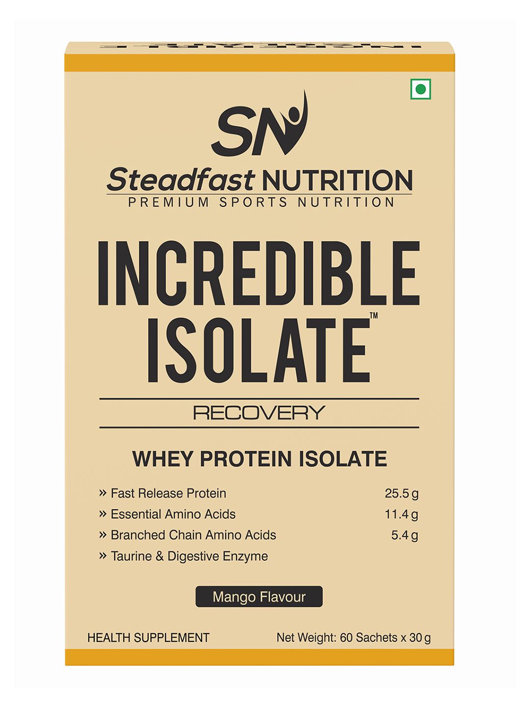 Steadfast Nutrition Incredible Isolate Whey protein Blend The Instant Recovery Mango 60 Sachets 1800g
