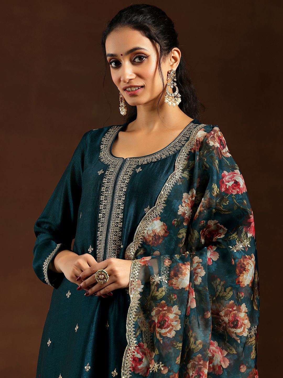 Libas Ethnic Motifs Embroidered Round Neck Straight Kurta With Trousers & Dupatta deal from myntra Libas Ethnic Motifs Embroidered Round Neck Straight Kurta With Trousers & Dupatta deal from myntra