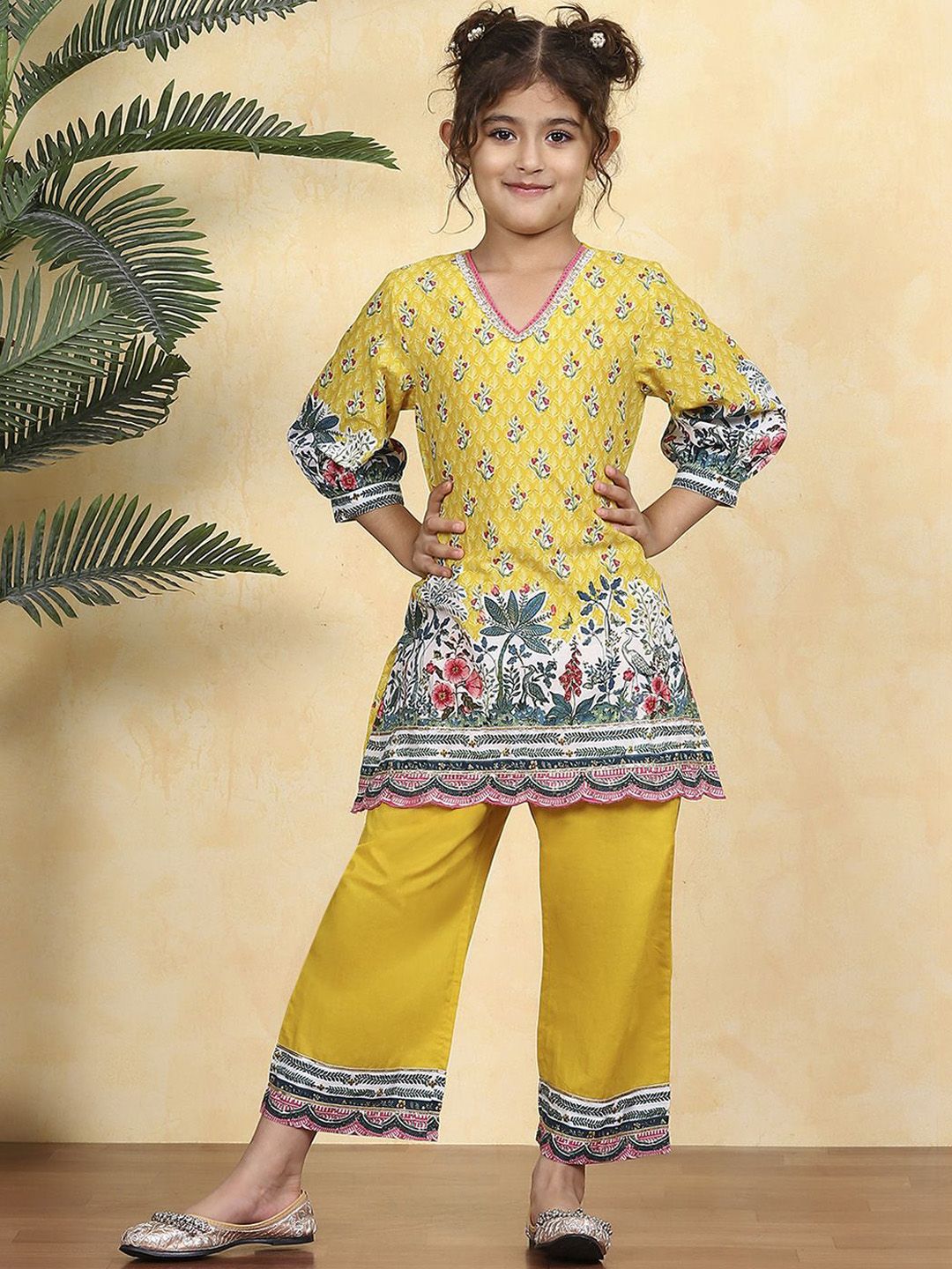 Biba Biba Girls Ethnic Motifs Printed Regular Pure Cotton Kurti with Palazzos