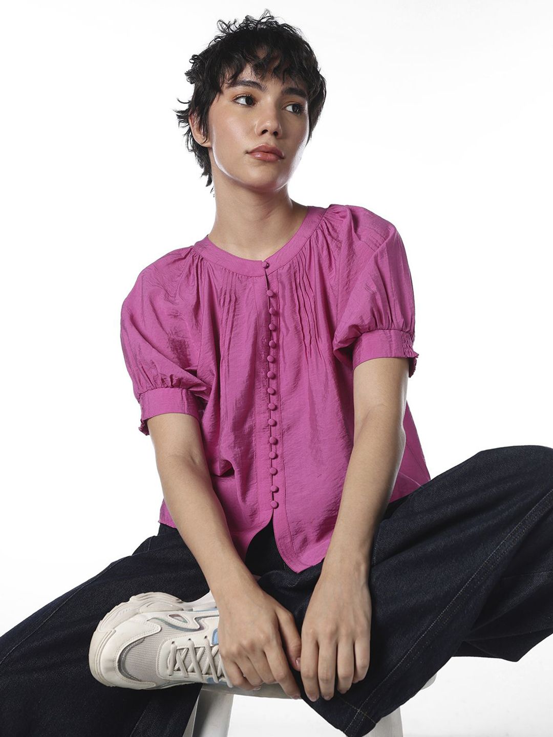 ONLY ONLY Women Puff Sleeve Bohemian Blouson Top
