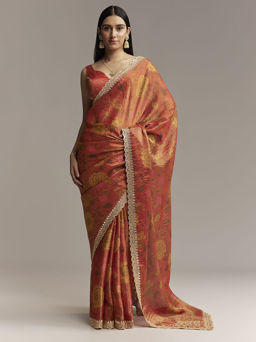 Printed Tissue Saree KALKI Fashion Floral Printed Beads And Stones Tissue Saree