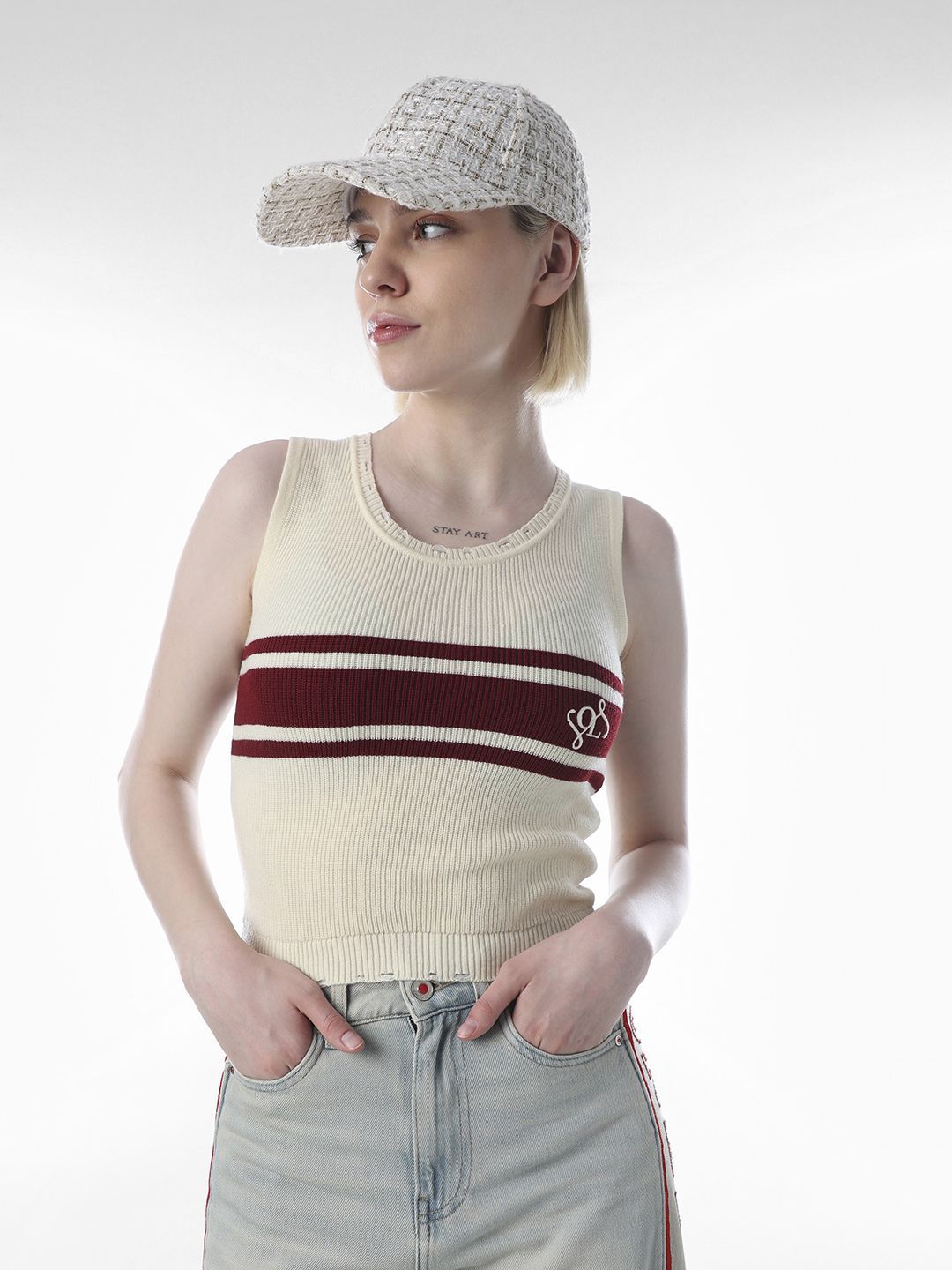 ONLY ONLY Women Colourblocked Cotton Ribbed Tank Top