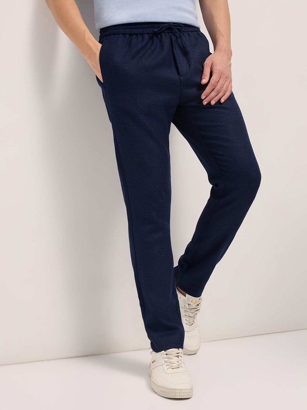 THE BEAR HOUSE Men Solid Slim Fit Formal Trouser With Elastic Waistband