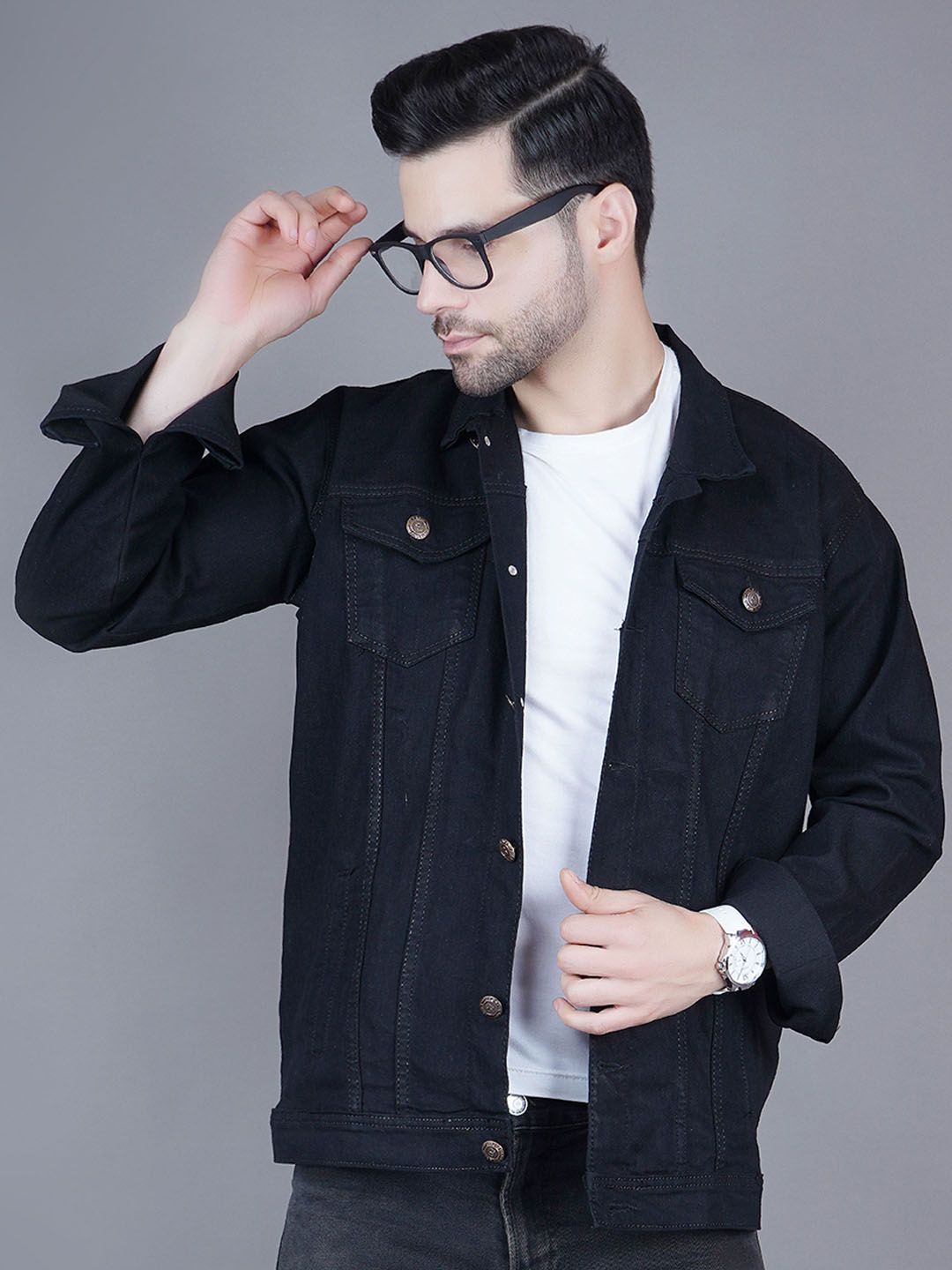 Moda Rapido Men Spread Collar Solid Denim Jacket