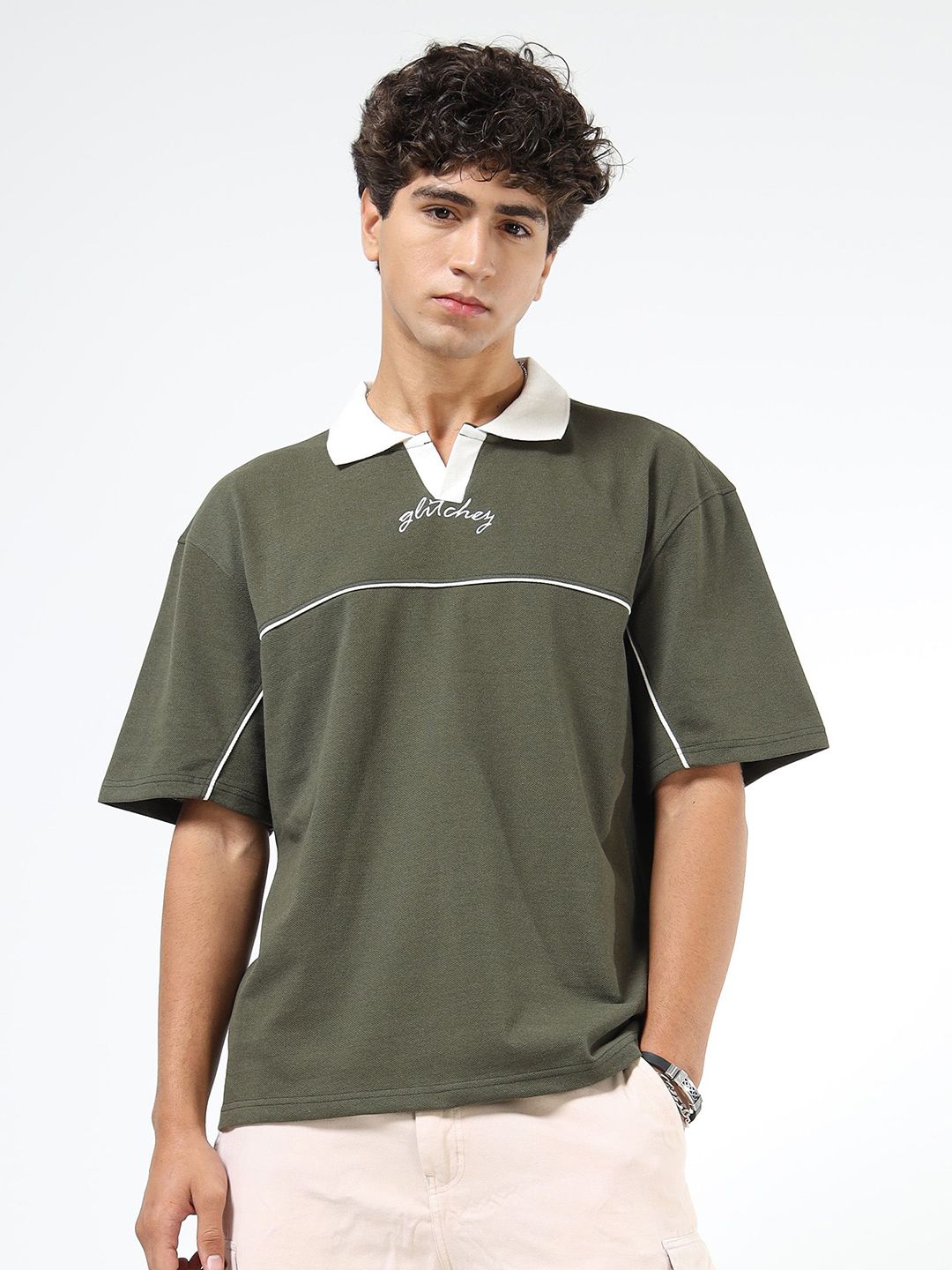 glitchez glitchez Men Typography Printed Polo Collar Relaxed Fit T-shirt