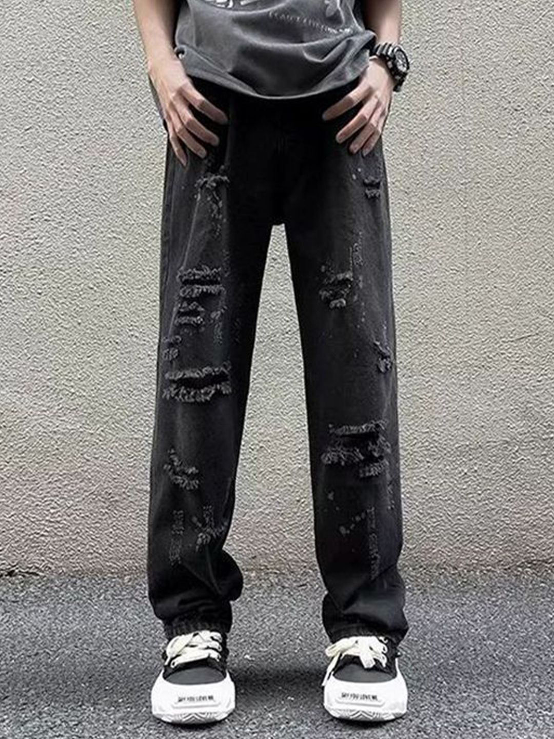 StyleCast x Revolte Men Straight Fit Mid-Rise Highly Distressed Jeans
