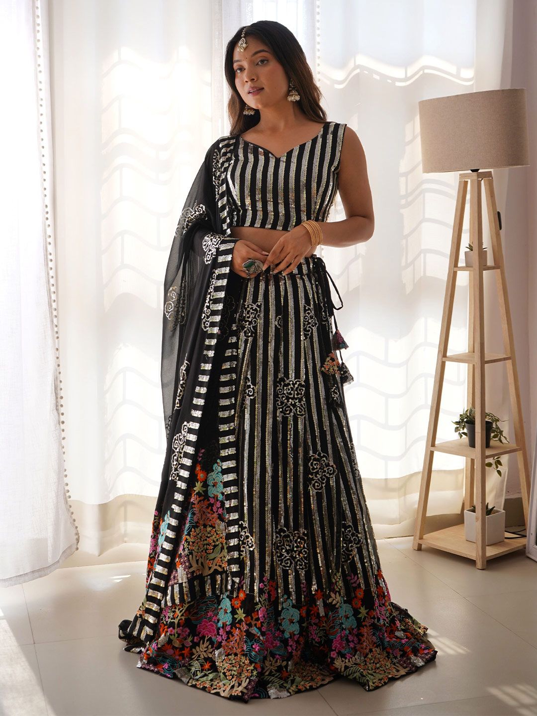 SWEETPEL Embellished Semi-Stitched Lehenga & Unstitched Blouse With Dupatta