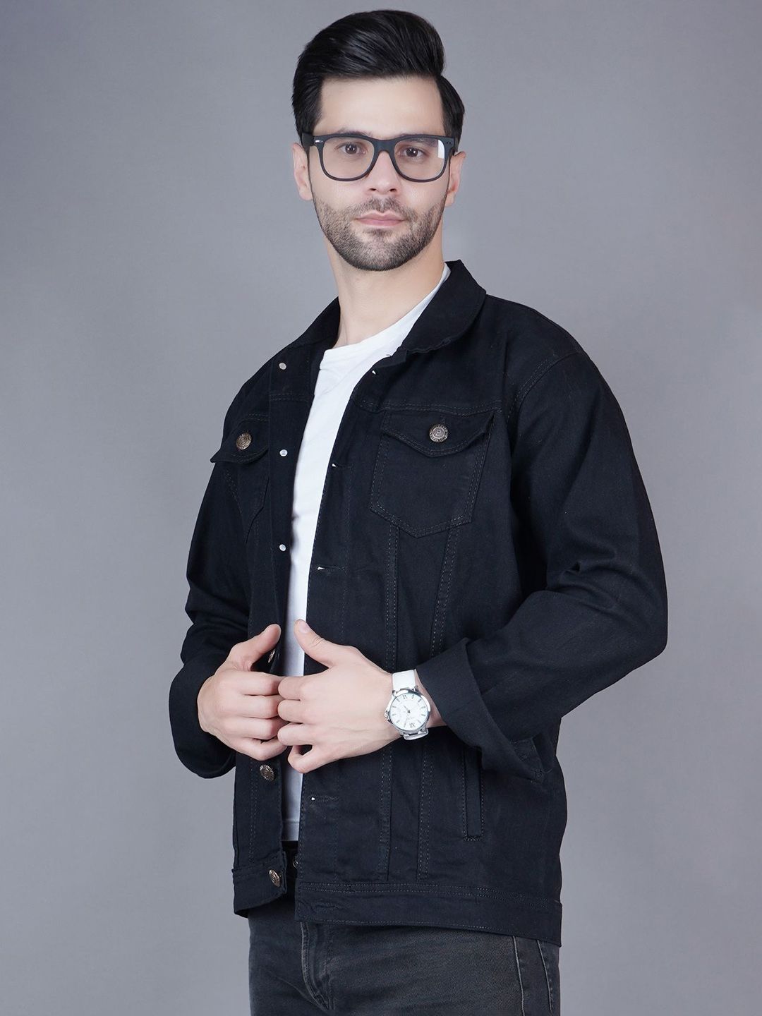 Moda Rapido Men Spread Collar Solid Denim Jacket