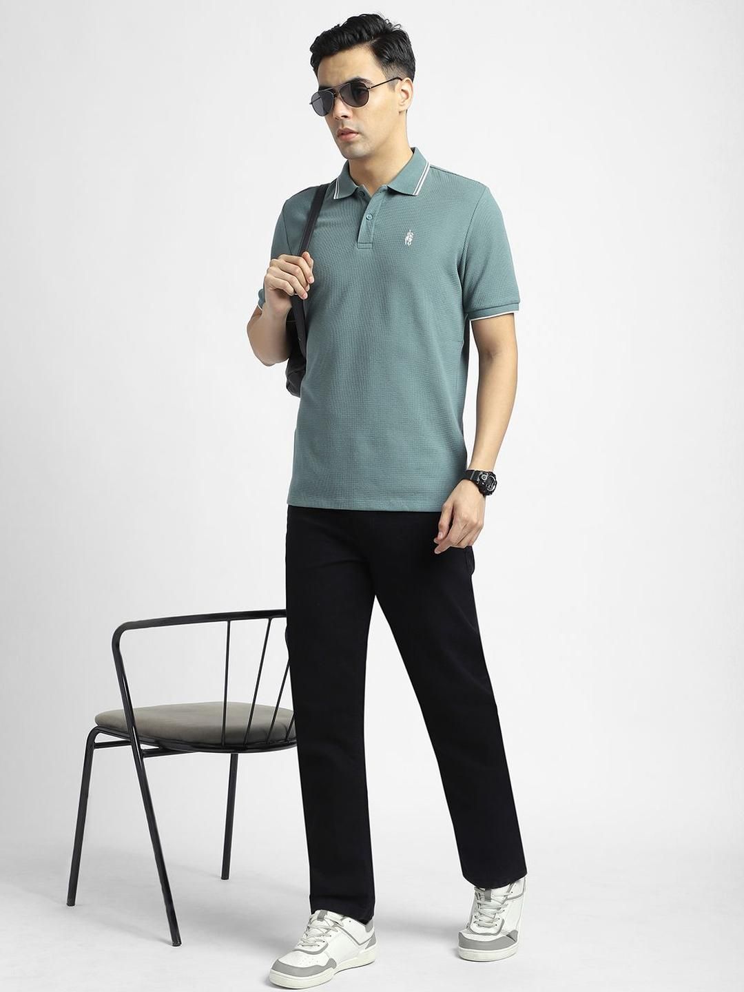 R&B Men Self Design Polo Collar T-shirt