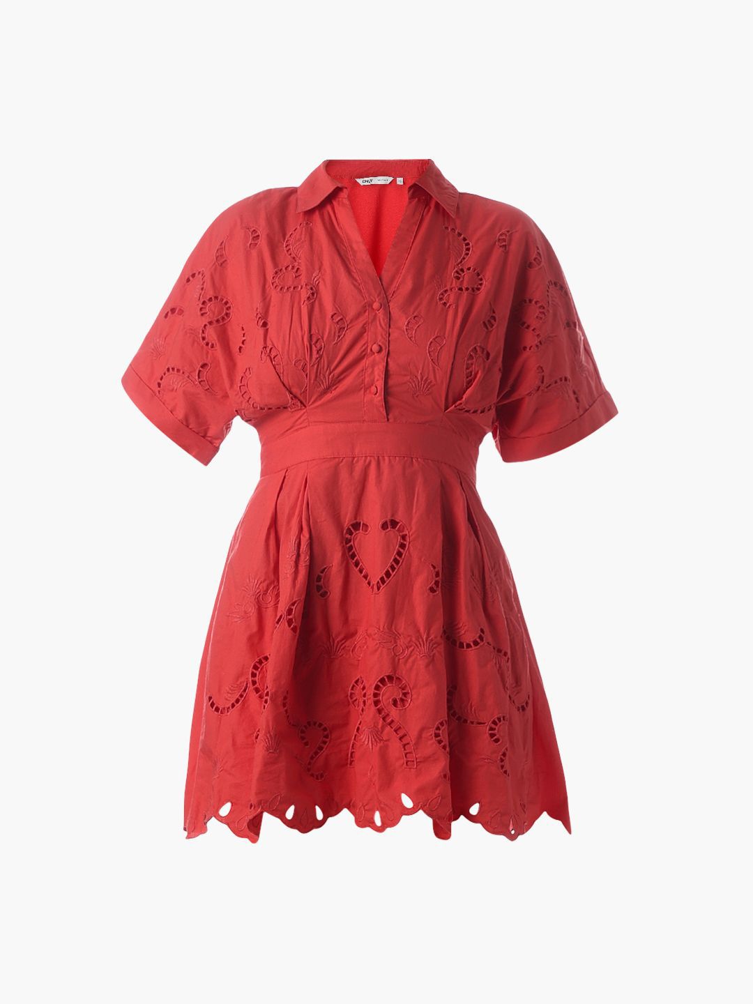 Self Design Shirt Collar Extended Sleeves Cotton Shirt Mini Dress