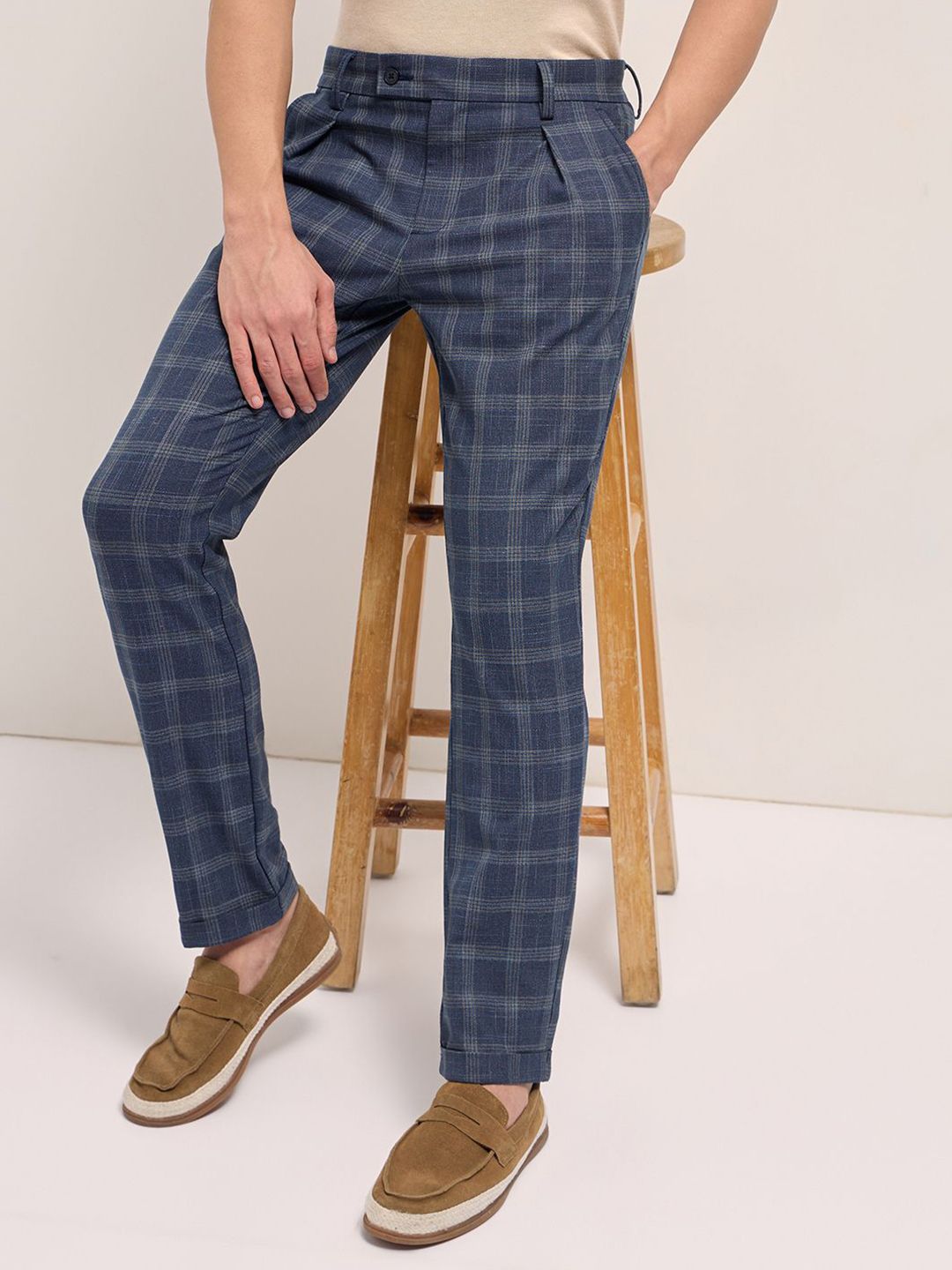 THE BEAR HOUSE Men Checked Regular Fit Formal Trousers