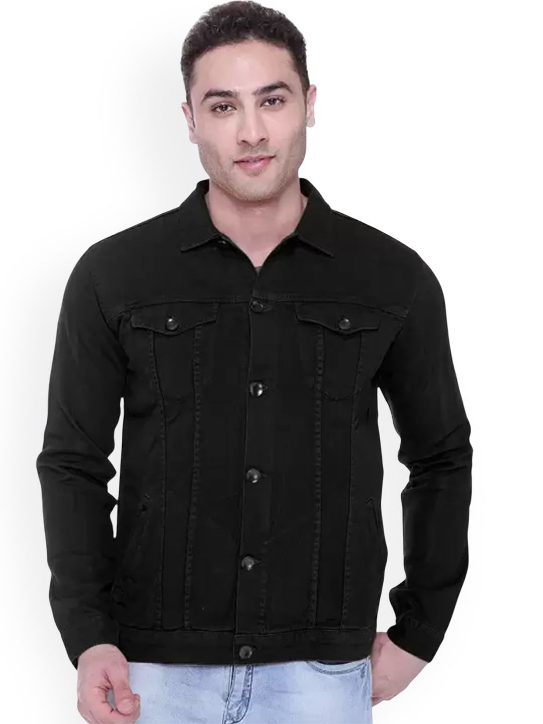 Moda Rapido Men Spread Collar Solid Denim Jacket