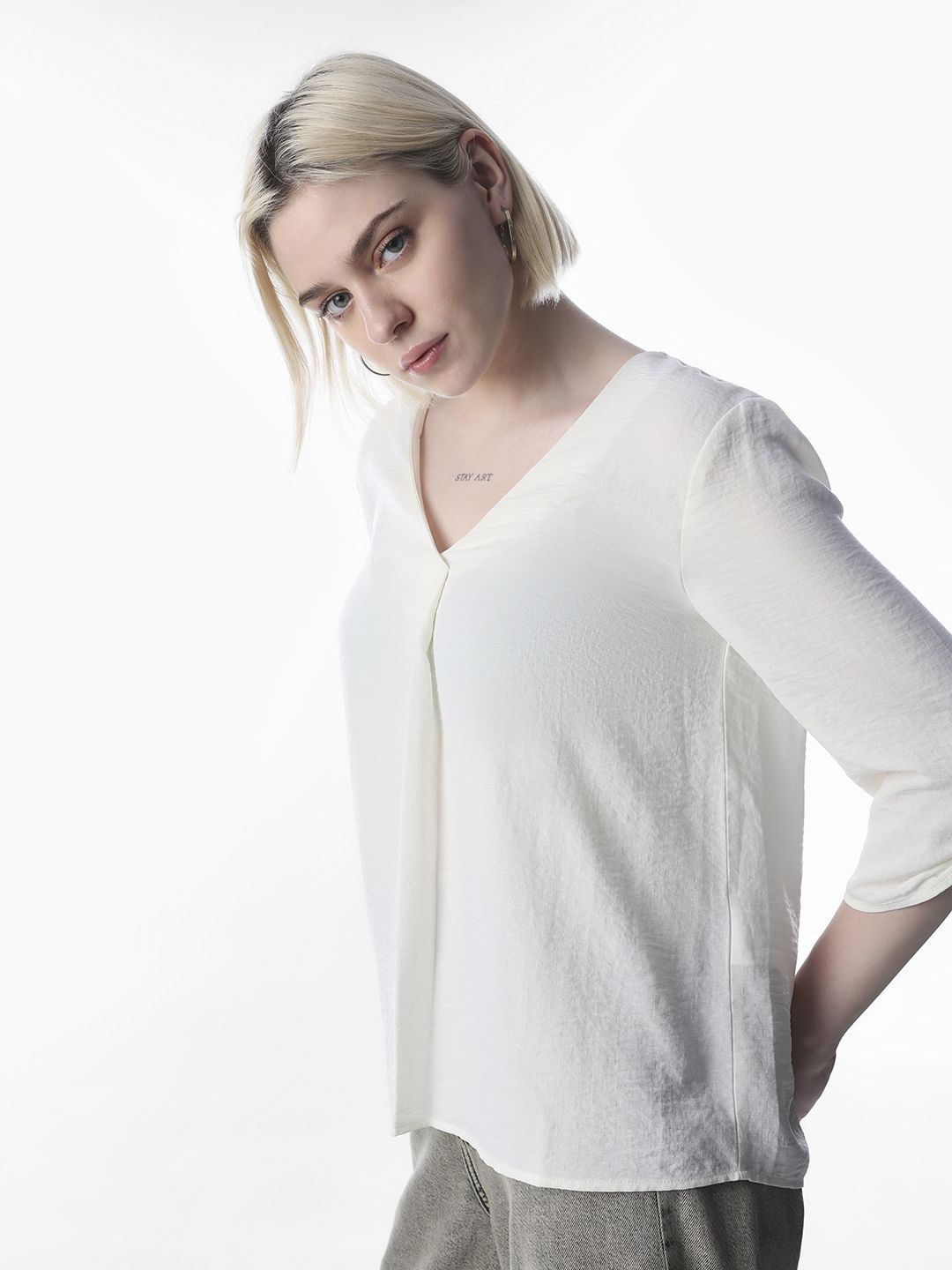 ONLY ONLY Women Textured Roll-Up Sleeves Blouson Top