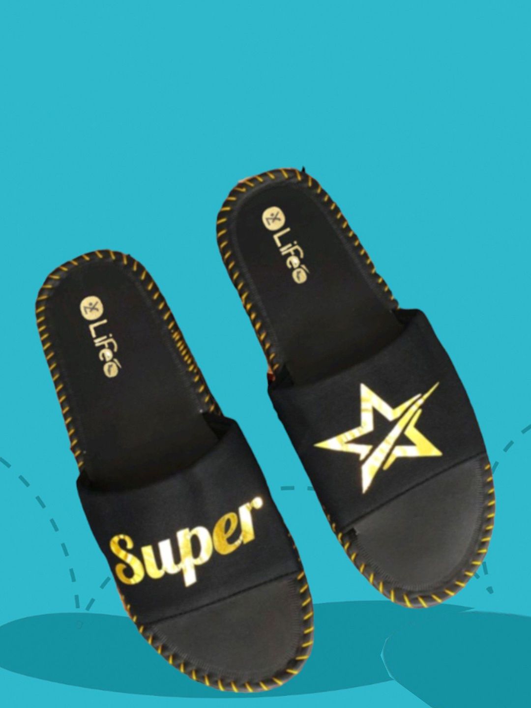 LIFA TRADERS Men Black Printed Sliders