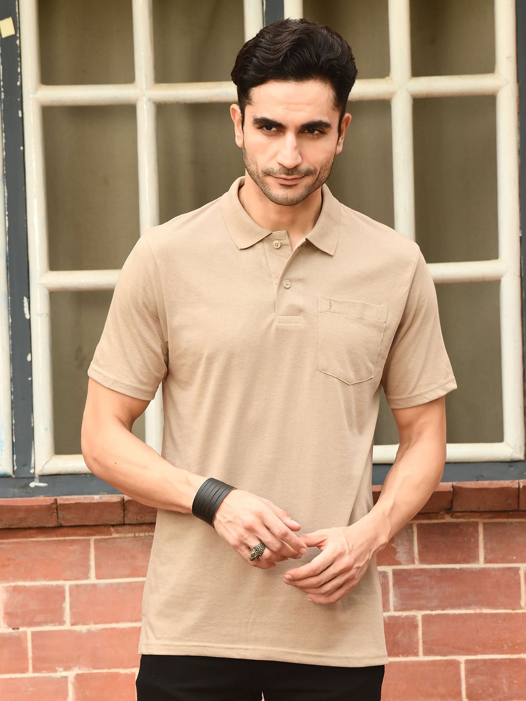 KOR Men Slim Fit Polo Collar Half Sleeves T-shirt