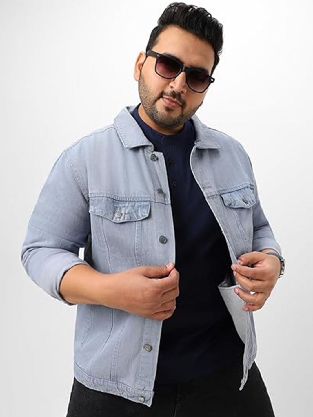 Moda Rapido Men Plus Size Spread Collar Solid Lightweight Denim Jacket
