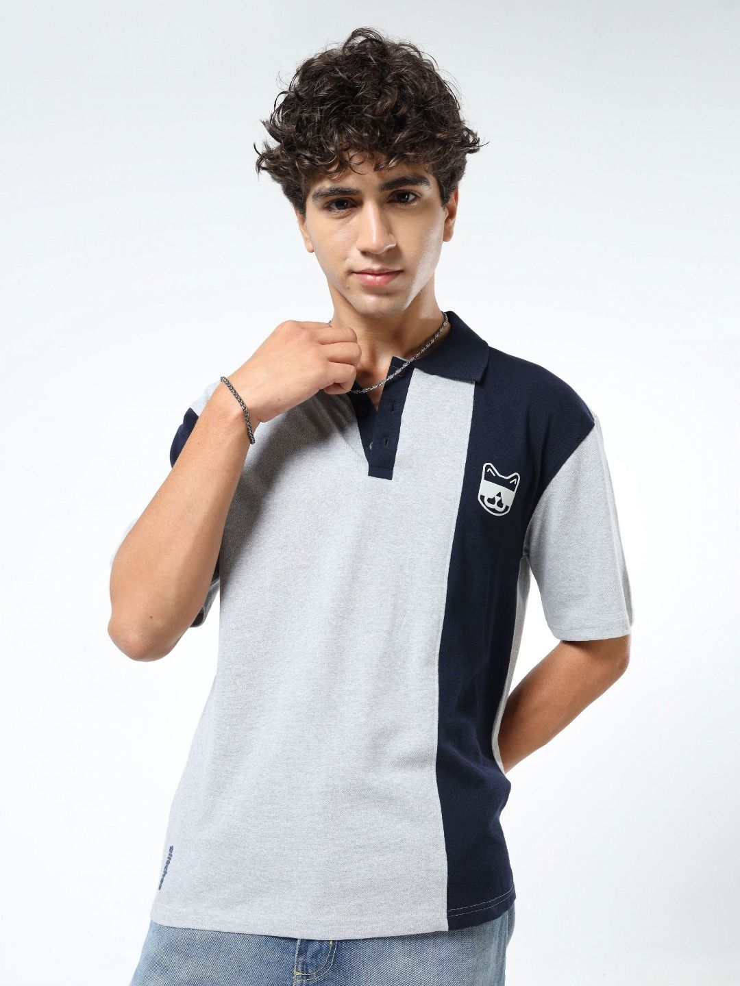 glitchez Men Colourblocked Polo Collar Relaxed Fit T-shirt