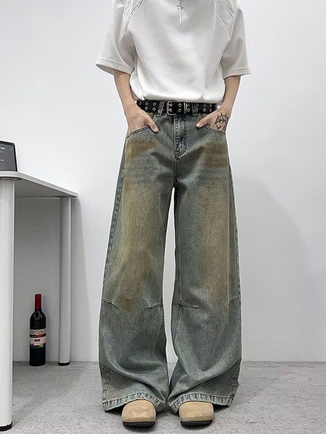 StyleCast x Revolte Men Wide Leg Mid-Rise Jeans