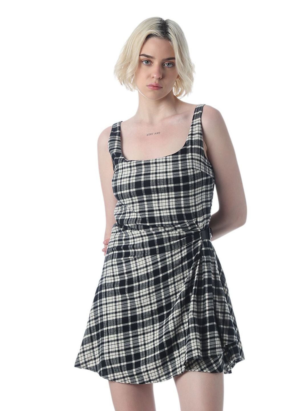 Checked Cotton Fit & Flare Mini Dress