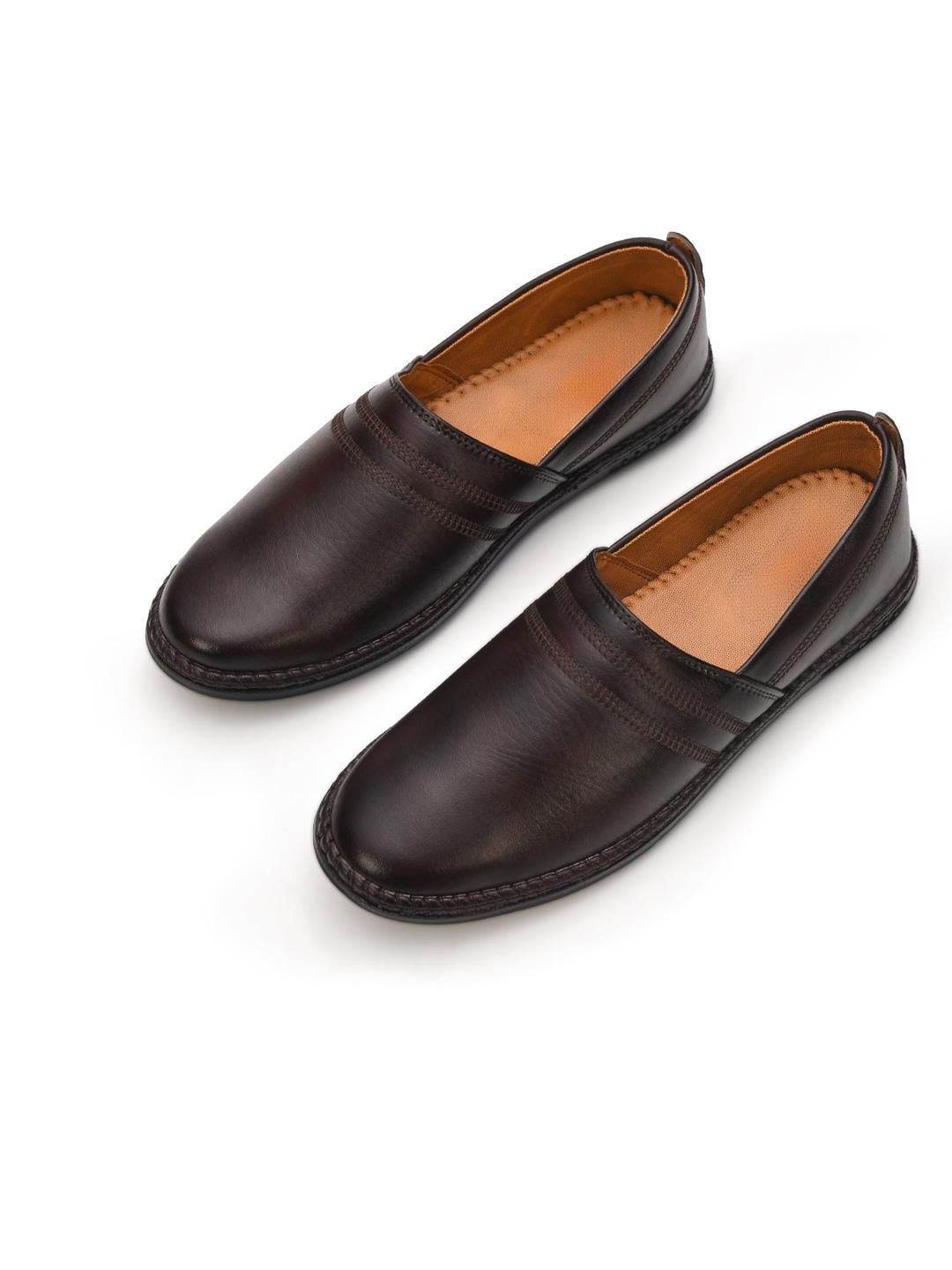 STEPHORN Men Brown & Tan Solid Synthetic Leather Slip-On Round Toe Loafers & Rubber Sole
