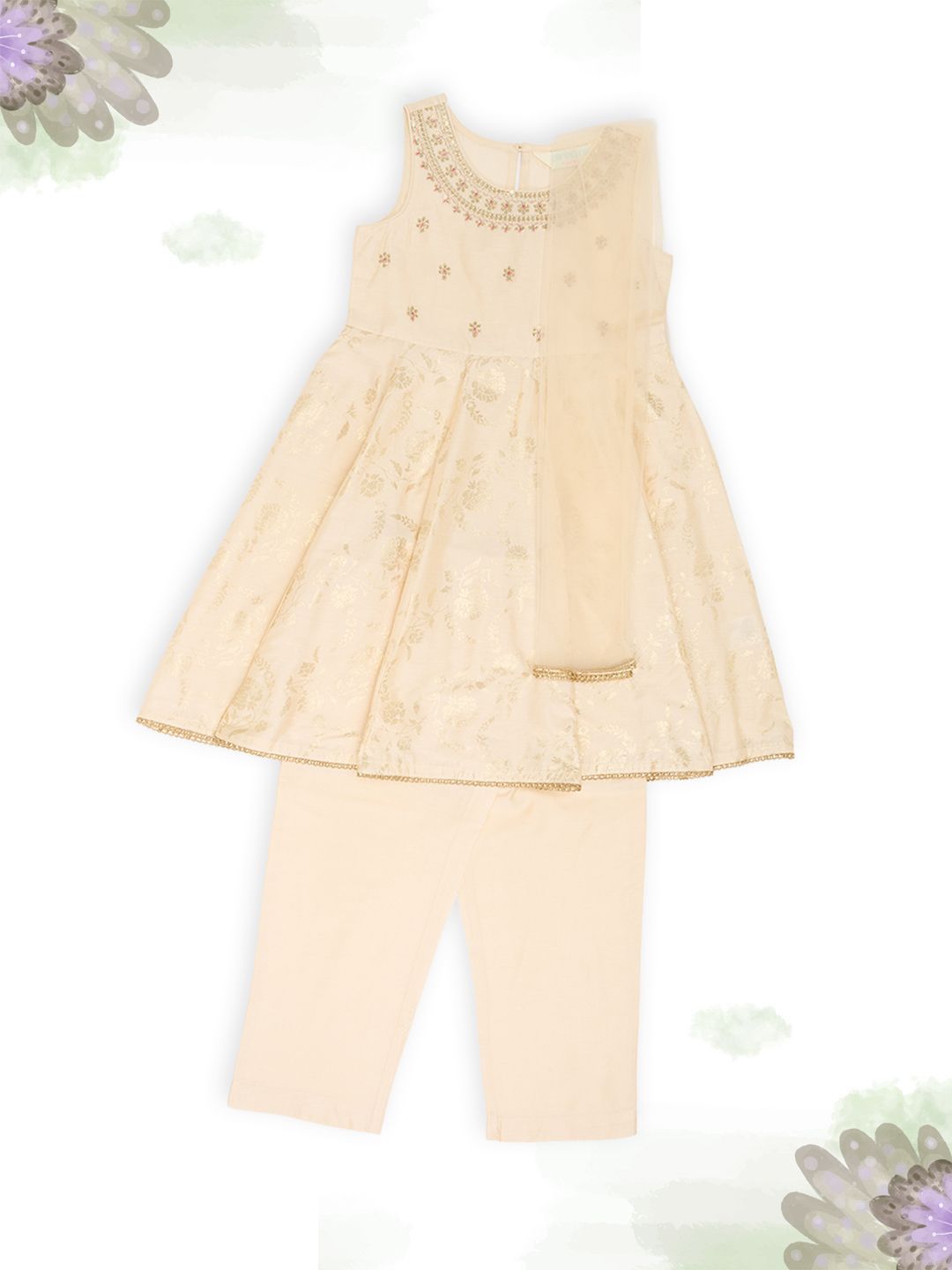 AKKRITI BY PANTALOONS Girls Printed Gotta Patti Anarkali Kurta with Trousers & Dupatta