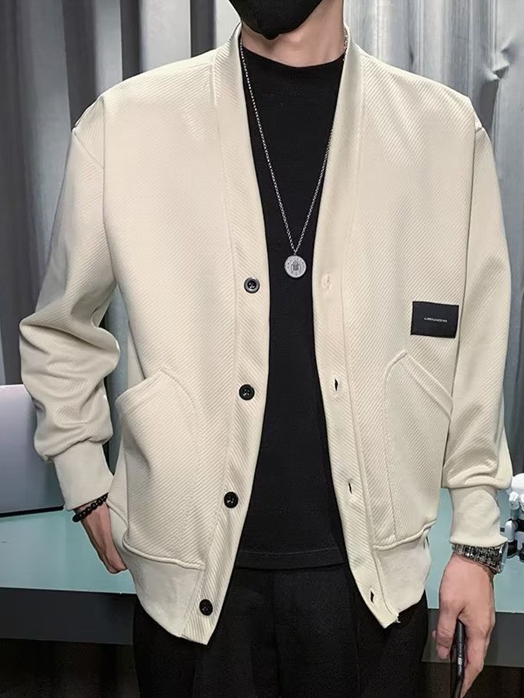 HERE&NOW Men Collarless Solid Bomber Jacket