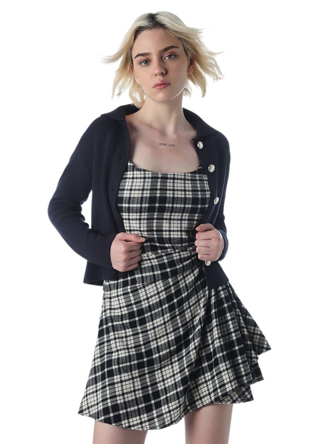 Checked Cotton Fit & Flare Mini Dress