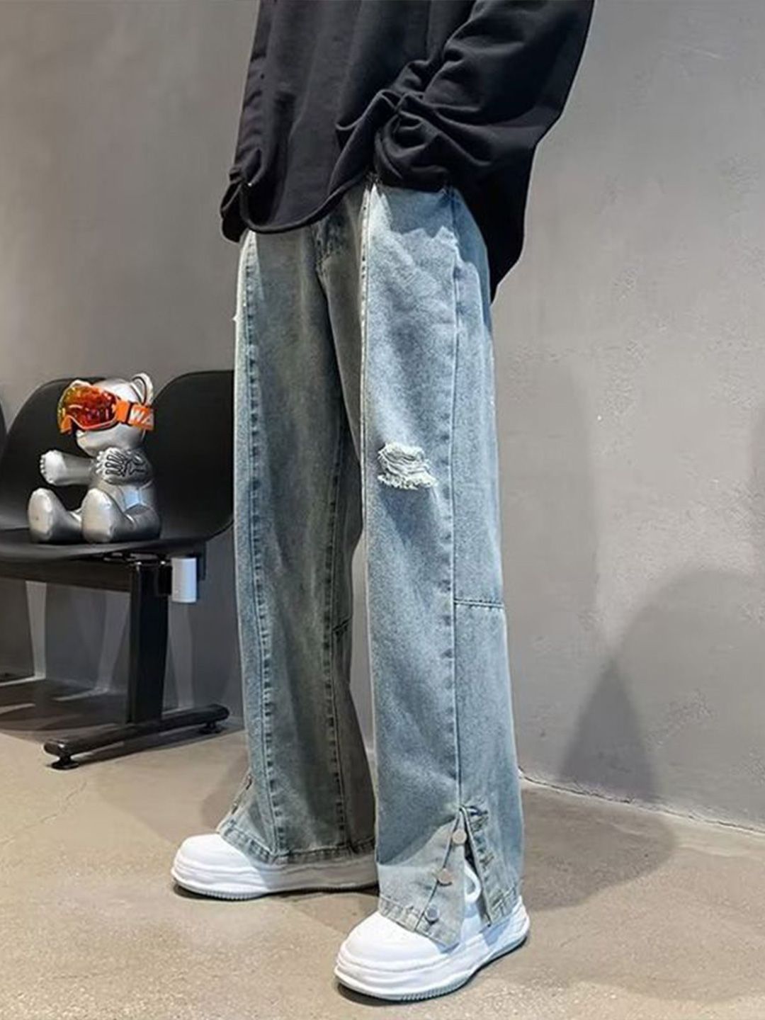 StyleCast x Revolte Men Straight Fit Mid-Rise Low Distress Light Fade Jeans