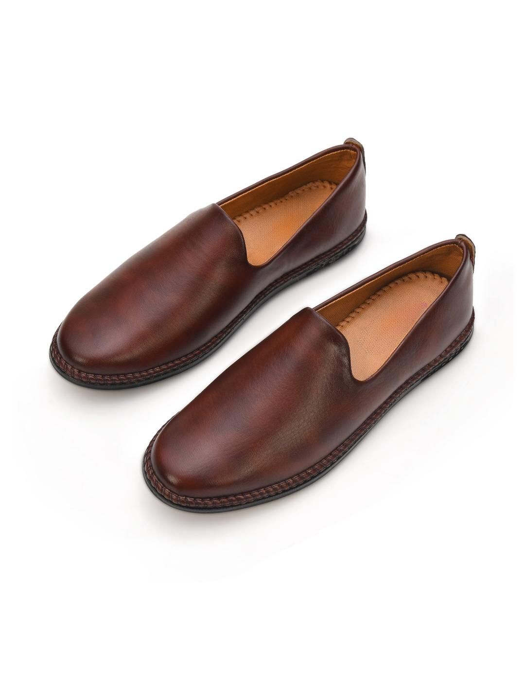 STEPHORN Mens Classic Brown Ethnic Slip-On Loafers