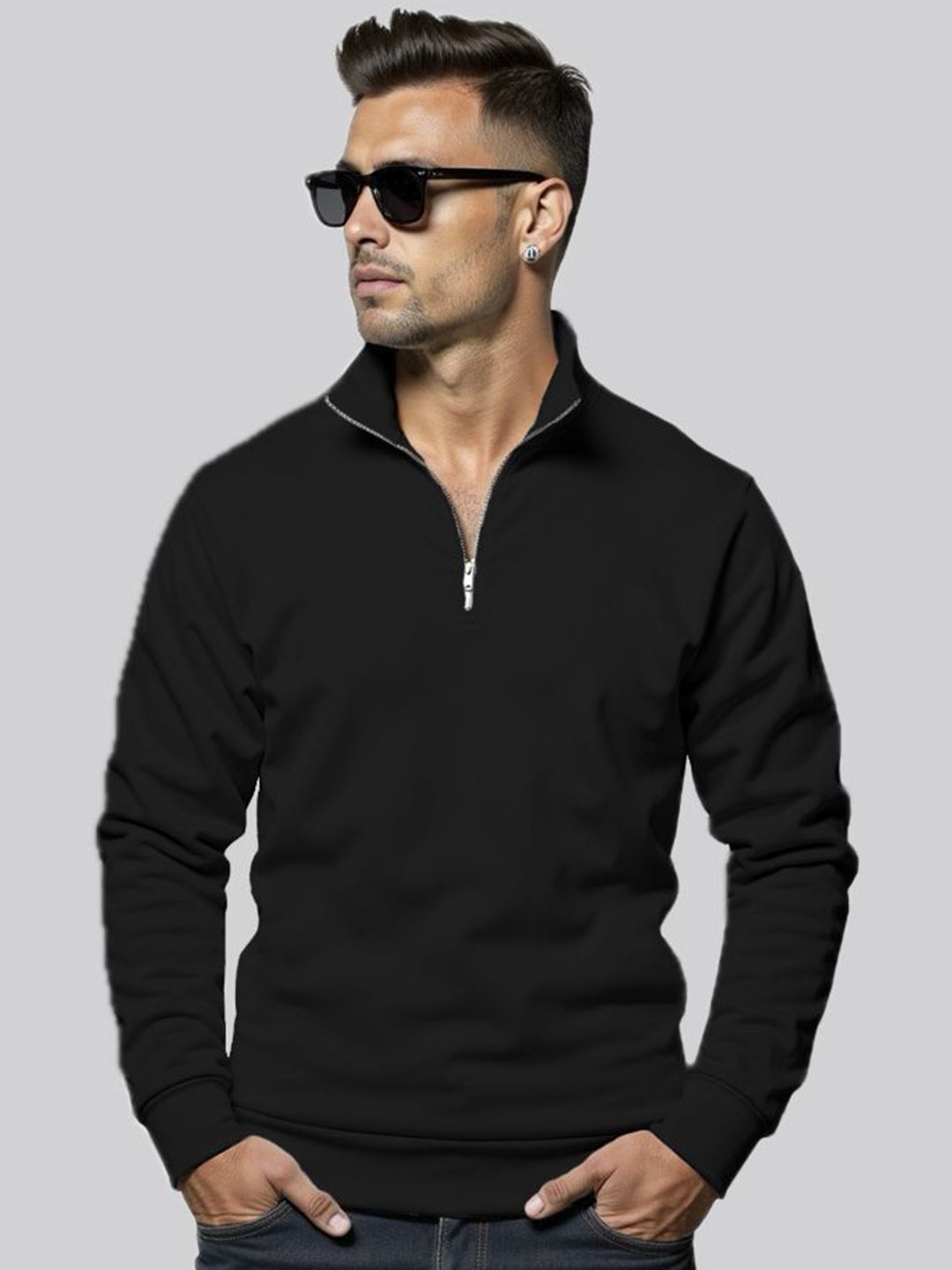 Fashion And Youth Men Solid Half Zipper Long Sleeves Sweatshirt