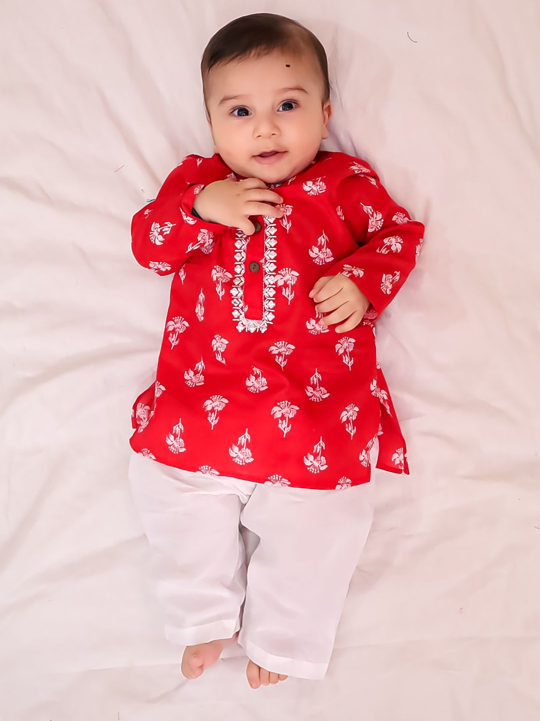 KID1 Boys Floral Embroidered Pure Cotton Kurta with Pyjama