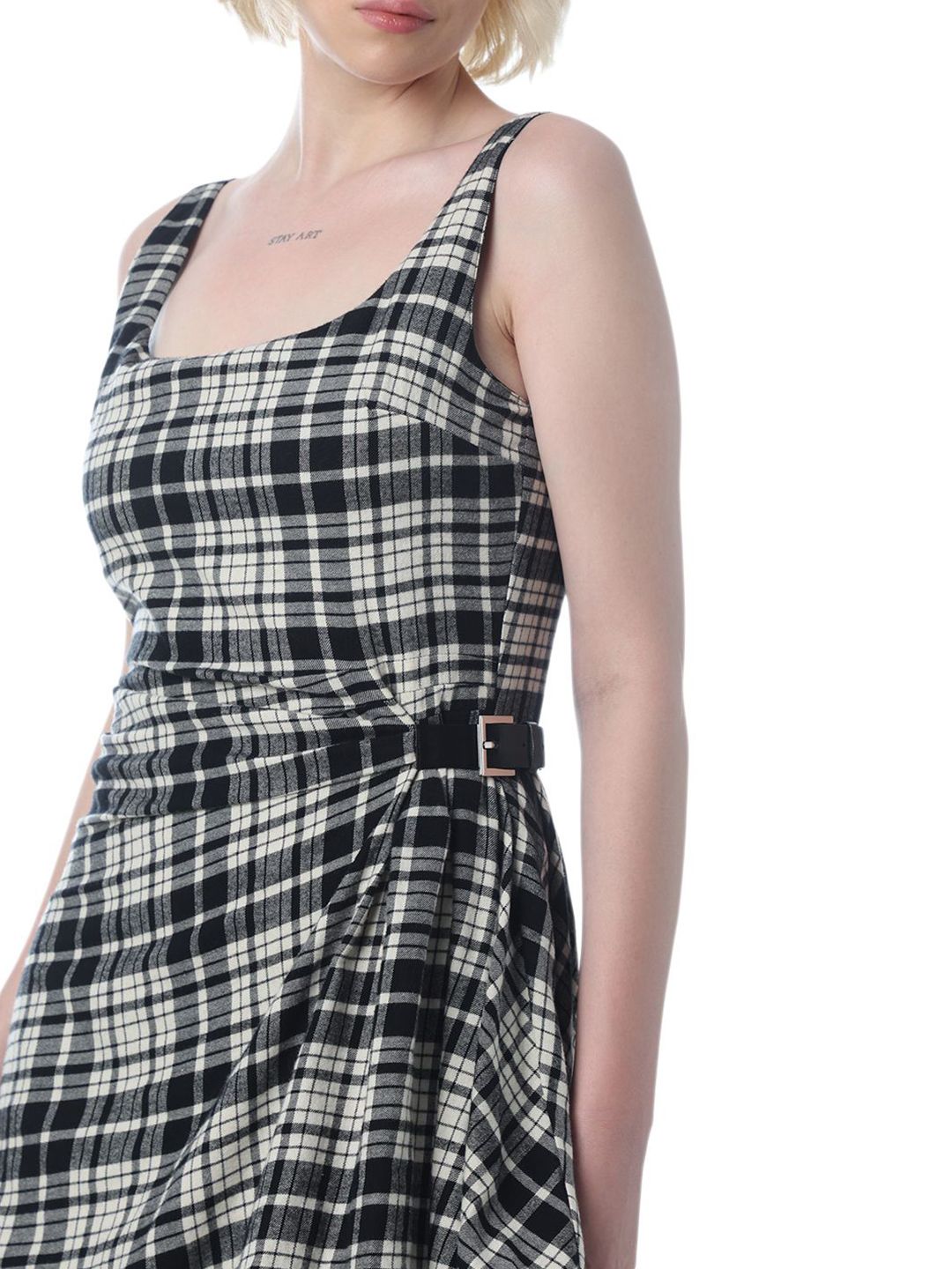 Checked Cotton Fit & Flare Mini Dress