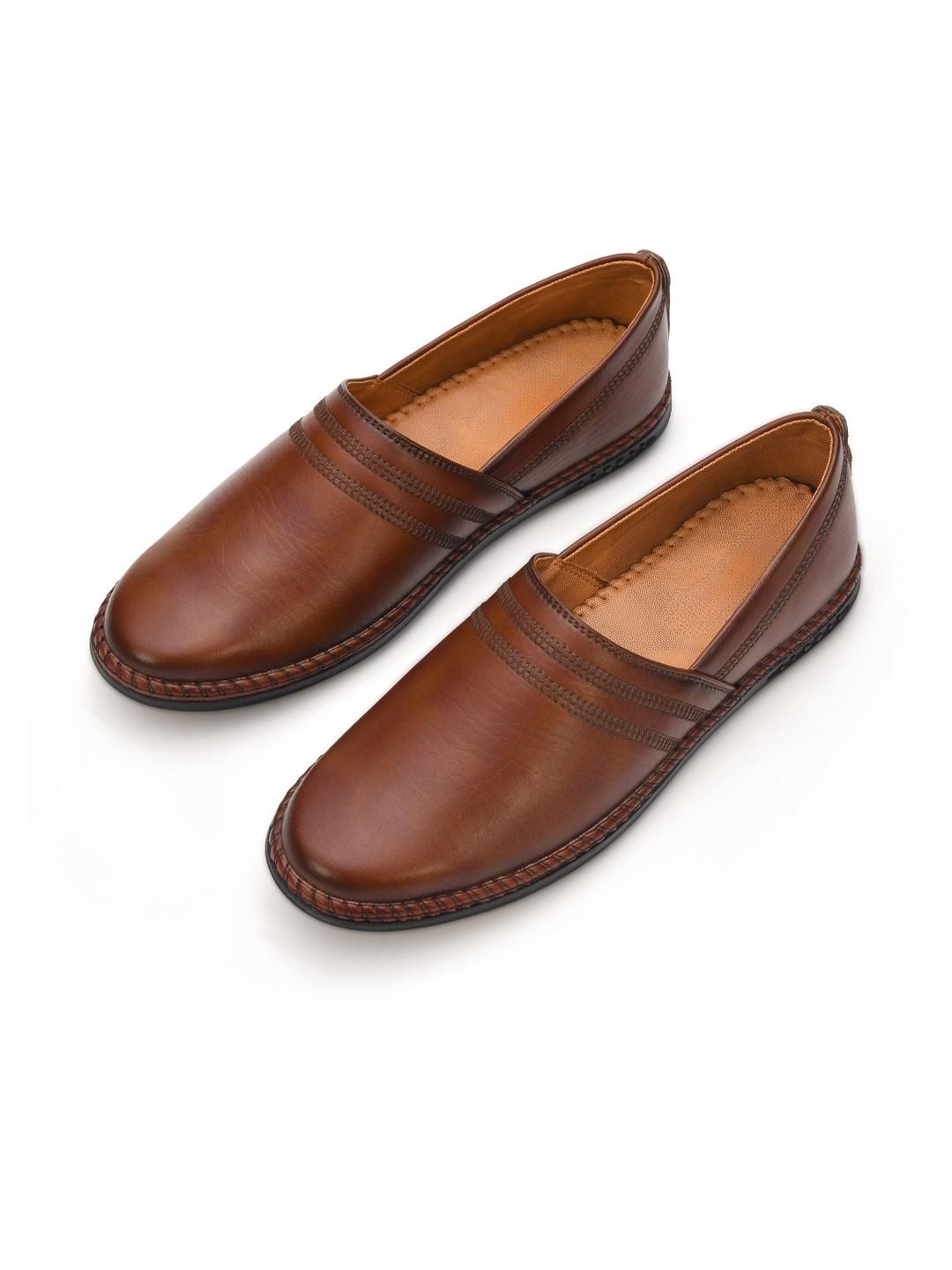STEPHORN Men Brown Solid Ethnic Leather Loafers