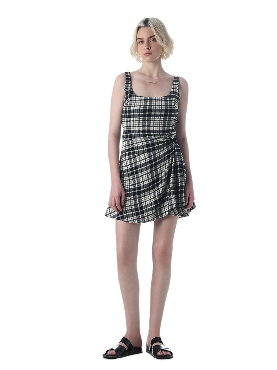 Checked Cotton Fit & Flare Mini Dress
