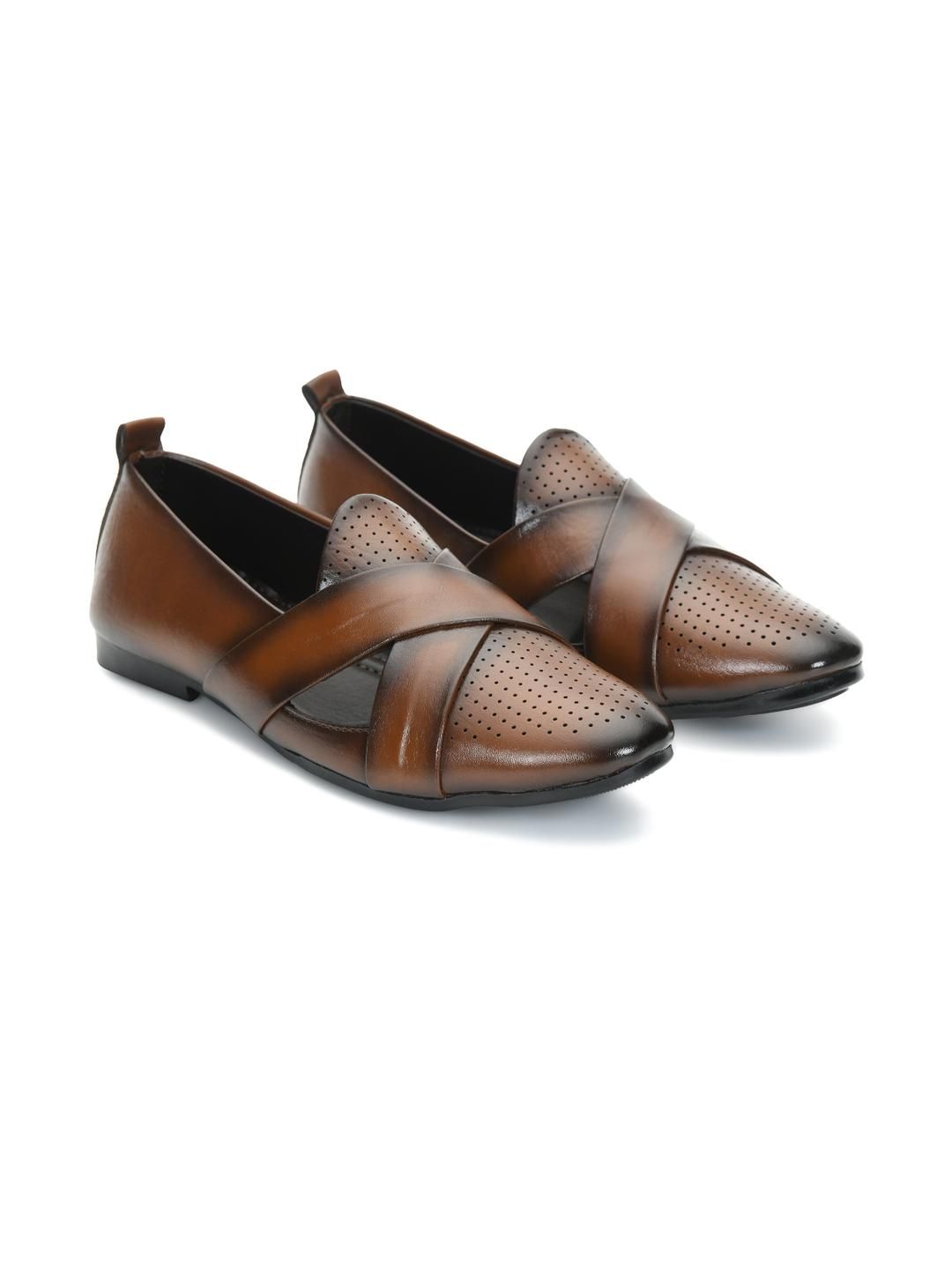 STEPHORN Men Synthetic Leather Criss-Cross Perforated Slip-On Nagra Jutti
