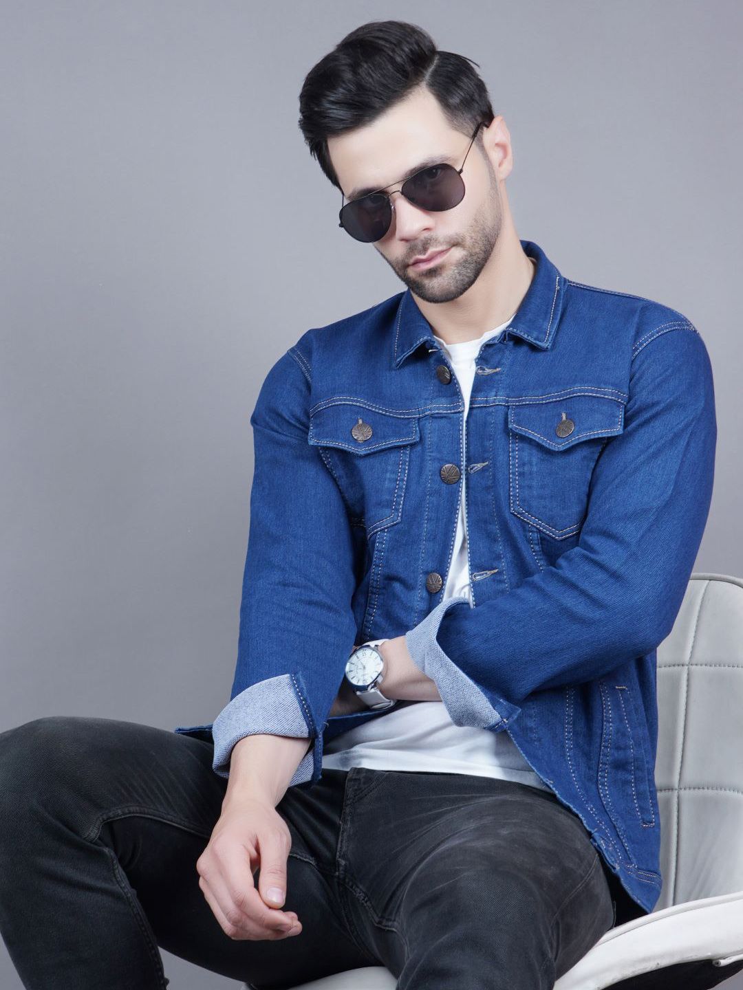 Moda Rapido Spread Collar Denim Jacket