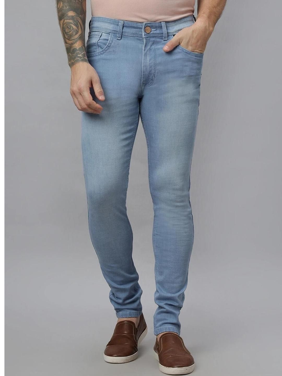 RJ Denim Men Narrow Fit Mid-Rise Stretchable Light Blue Cotton Jeans